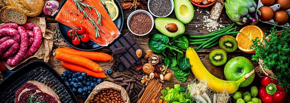 Diverse selection of nutritious foods representing health, sustainability, and wellness-focused business values.