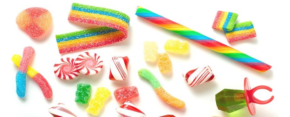 Assorted hard and soft candies.