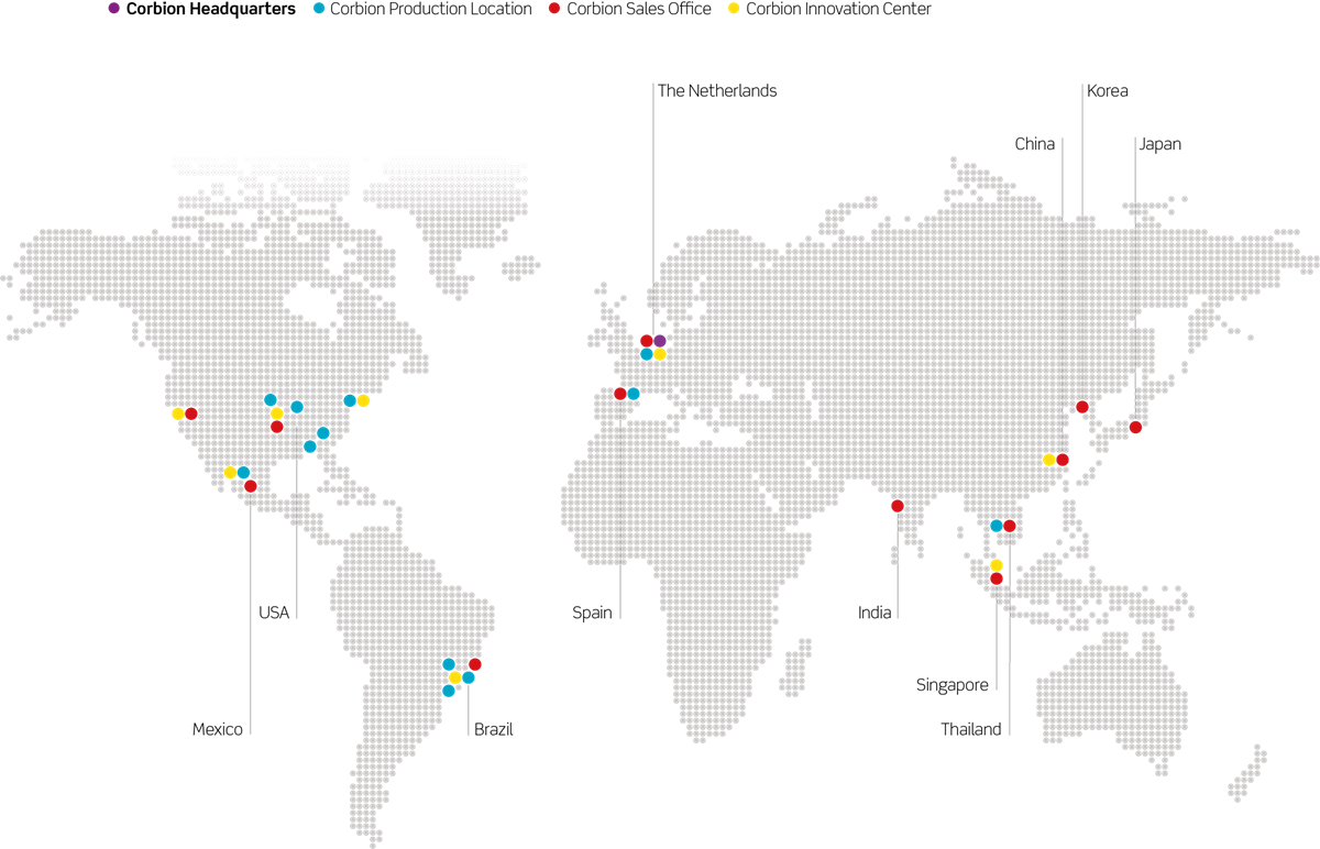 World map Corbion locations.