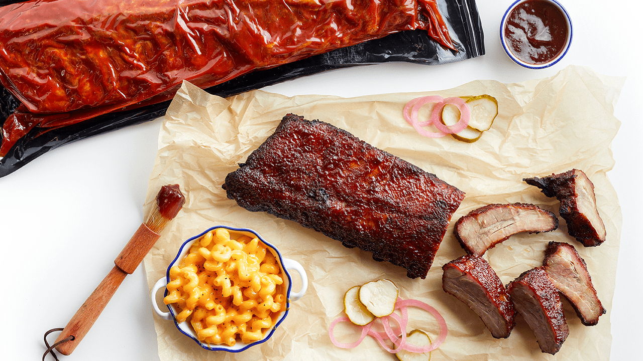 Display of cooked meats.